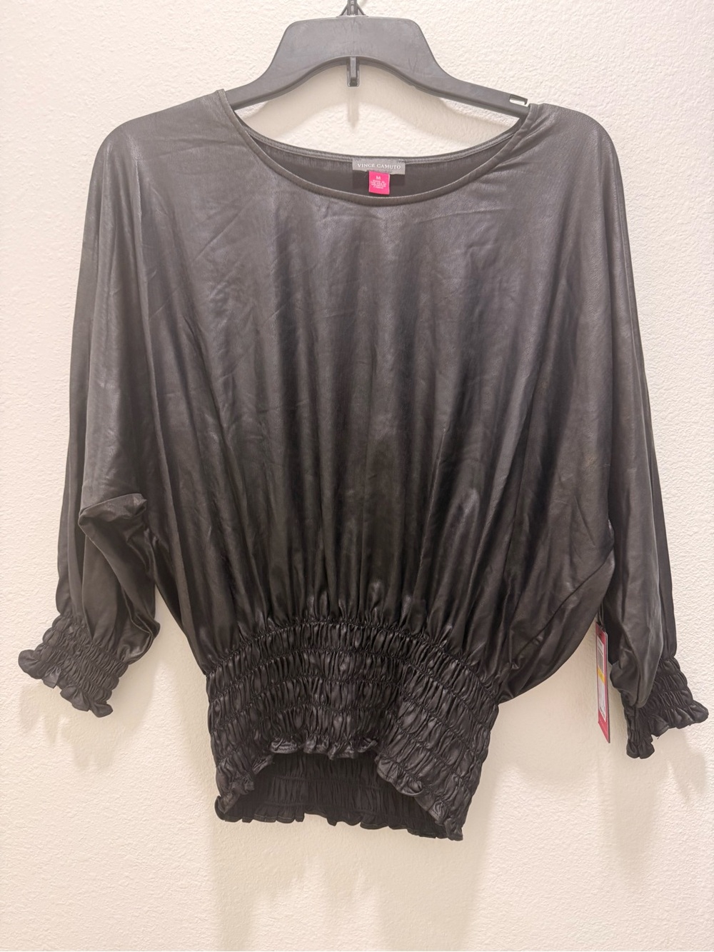 Vince Camuto Black Smocked Waist & Cuff Blouse Size Medium NWT